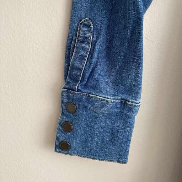 Free People Dynomite Blue Denim Dress Snap Front Medium Wash Mini Size XS - Picture 8 of 12